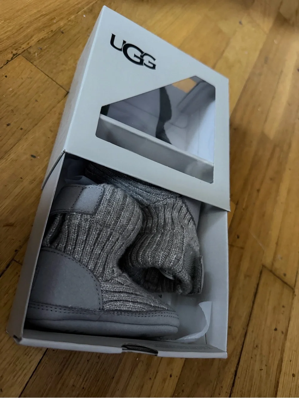 UGG Grey Knit Baby Booties - Cozy Ribbed Slip-Ons
